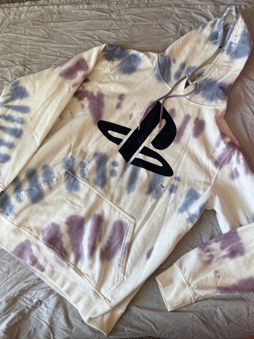Sony Tie-Dye Hoodie in Cream with Purple & Blue Accents